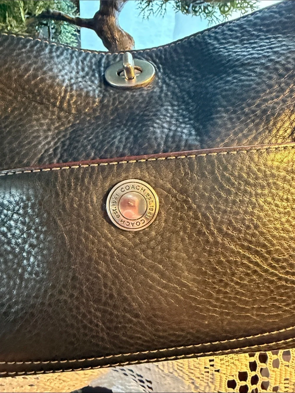 Vintage Coach D04S-9378 black Pebbled Leather Hobo Bag Pink Satin Lining